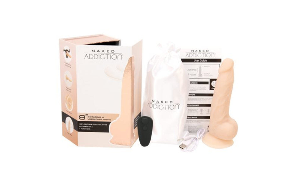BMS Factory Addiction Rotating Vibrating Dildo With Remote 8 Inch Vanilla BMS Factory