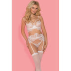 Showtime Bianca 4 Piece Bra G-String Garter and Stocking Set White Showtime