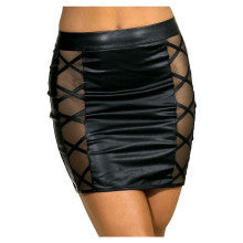 Axami Lingerie Stretch Wetlook Mesh Criss Cross Women Skirt Black Secondary image
