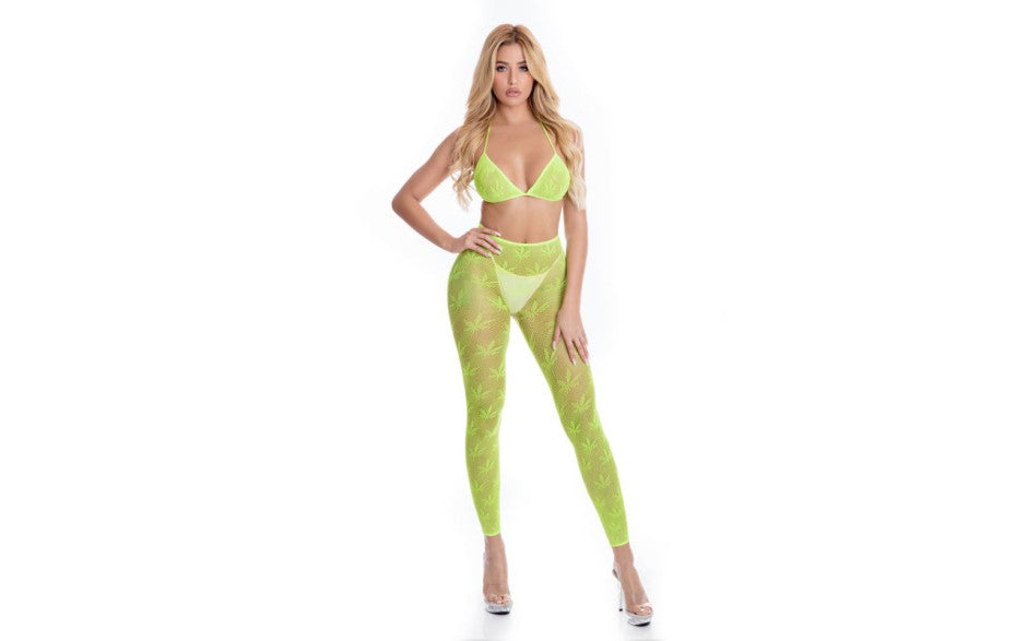 Pink Lipstick All About Leaf Womens Bra Set One Size Green OS Pink Lipstick Main image