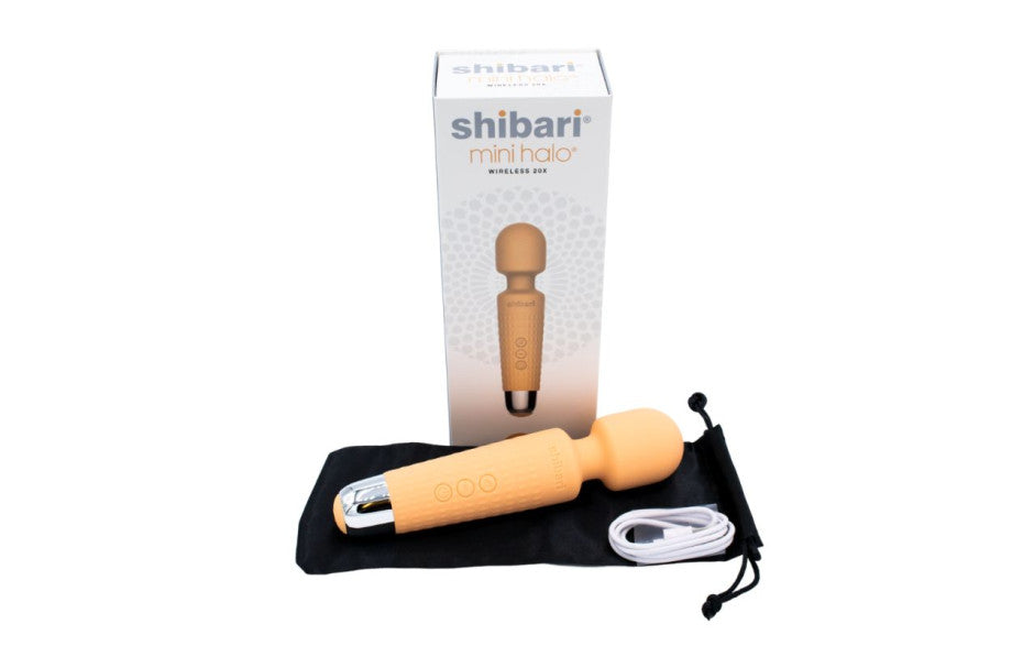 Shibari Mini Halo Wireless 20X Vibrating Body Wand Massager Peach Shibari