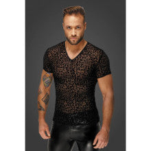 Noir Handmade Leopard Flock V-Neck Fetish Wear Mens T-Shirt Noir Handmade Main image