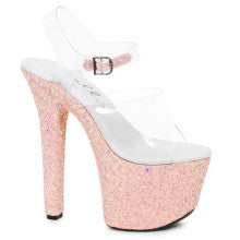 Ellie Shoes 7 Inch Stiletto Platform Sandal With Peach Glitter Ellie Shoes