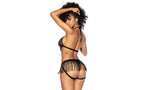 Mapale Fringe Halter 2 Piece Bra and Panty Set Black L / XL Mapale