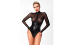 Noir Handmade Edge Wetlook and Mesh Bodysuit With Rings Black Medium Noir Handmade