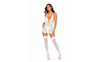 Dreamgirl Lingerie Mixed Pattern Mesh & Scalloped Edge Lace Garter Slip & G string Set White Dream Girl Lingerie