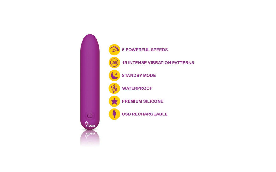 Viben Bombshell 5 Speed USB Rechargeable Mighty Bullet Vibrator Berry Viben