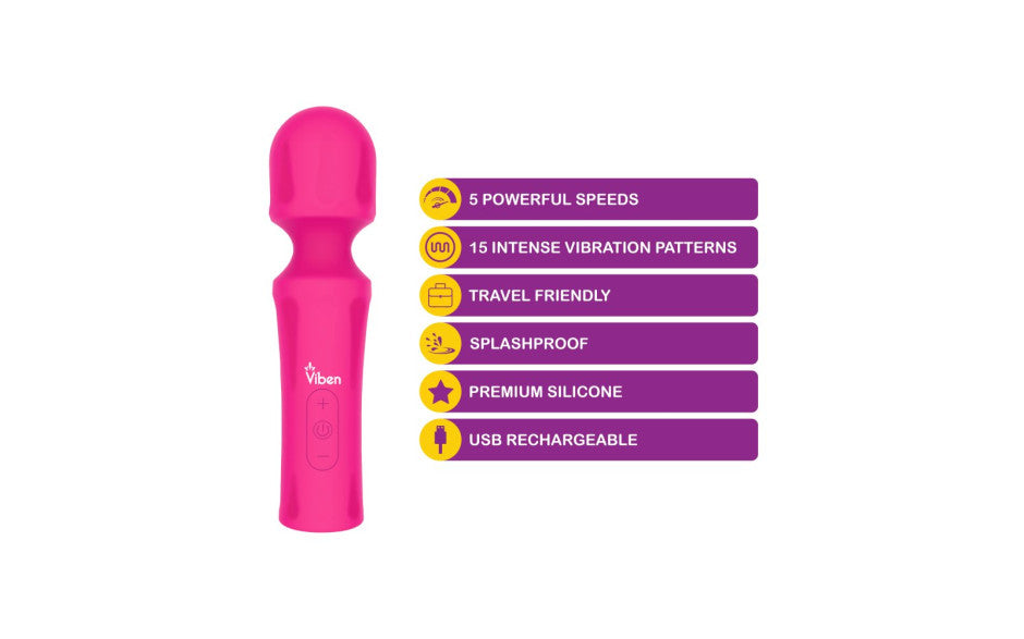 Viben Mighty Muse Vibrating Body Wand Massager Hot Pink Viben