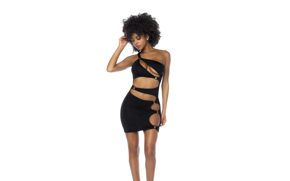 Mapale Asymmetrical Womens Cut Out Dress With Ring Details Black
