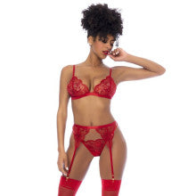 Mapale 3 Piece Bralette, Garter Belt and Thong Set Red Secondary image