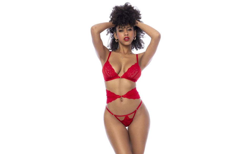 Mapale 3 Piece Bra, Panties and Flexible Corset Set Red Secondary image
