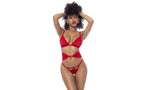 Mapale 3 Piece Bra, Panties and Flexible Corset Set Red