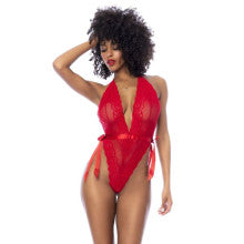 Mapale Womens Lace Bodysuit with Side Ties Red Secondary image