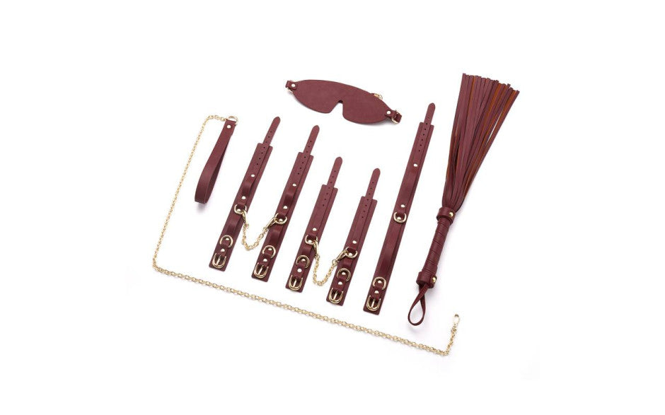 Daytona Deluxe Bondage Play Kit 8 Piece Burgundy Gold Daytona