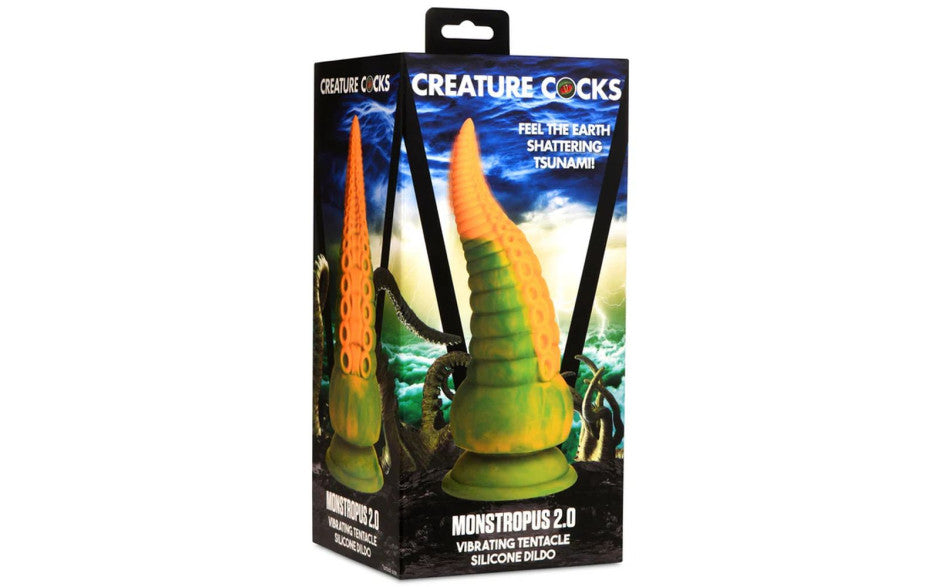 XR Brands Creature Cocks Monstropus 2.0 Vibrating Tentacled Monster Silicone Dildo Green / Yellow XR Brands