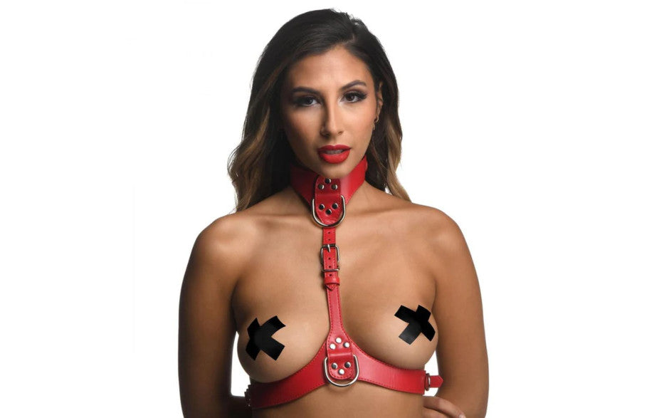 XR Brands Strict Vegan Leather Female Chest Harness Red XR Brands