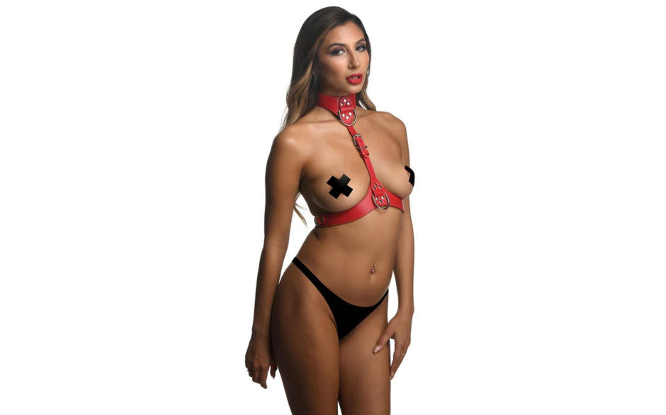 XR Brands Strict Vegan Leather Female Chest Harness Red XR Brands