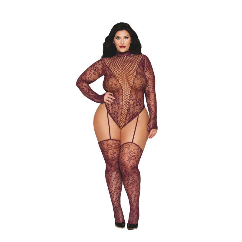 Dreamgirl Teddy Body Stocking Burgundy One Size Dreamgirl