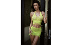 Killer Legs Eyelash Lace Crop Skirt & Thong Neon Yellow 3 Piece Killer Legs