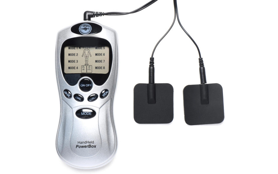 XR Brands Zeus Electrosex Handheld 8 Mode Power Box With Black Pads