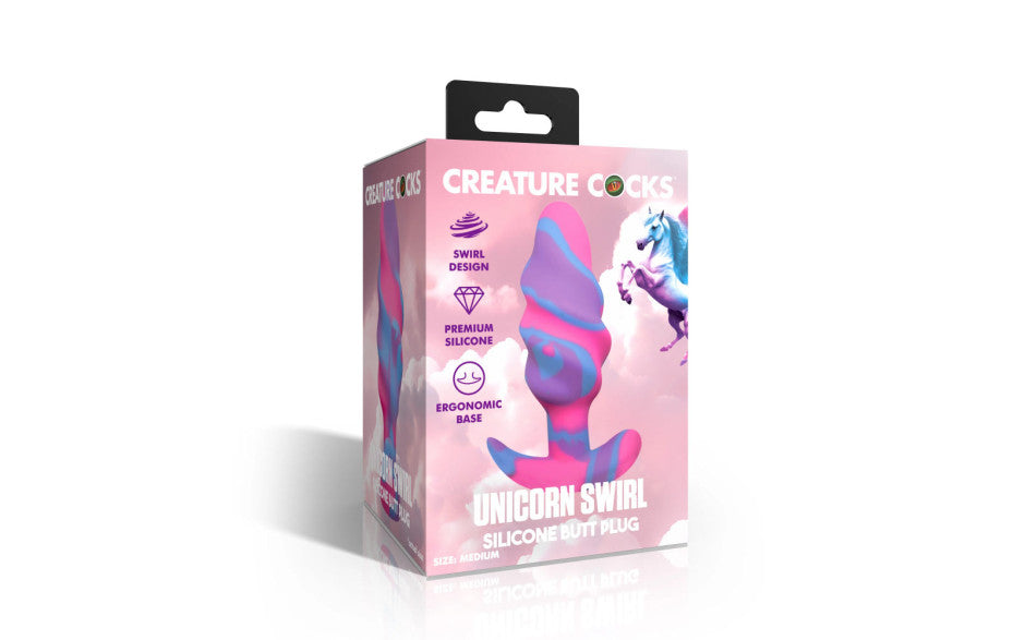 XR Brands Creature Cocks Unicorn Swirl Silicone Butt Plug Secondary image