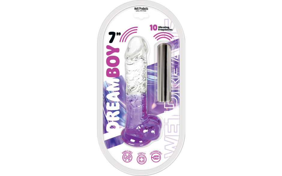 Hott Products Dream Boy Jelly Vibrator USB Rechargeable Realistic Vibrating Dildo 7 Inch Purple Hott Products Main image