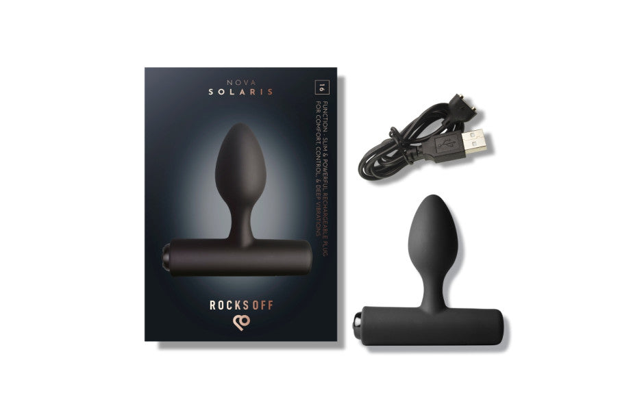 Rocks Off Nova Solaris Tapered Butt Plug Vibrator Black Rocks Off