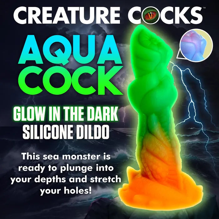 XR Brands Creature Cocks Aqua Cock Glow In Dark Fantasy Dildo 19.3cm Multi Coloured XR Brands