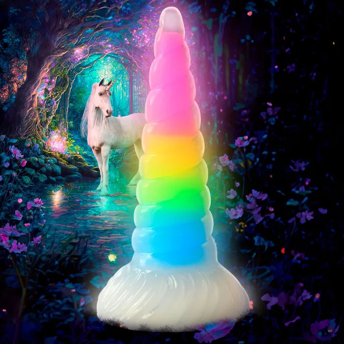 XR Brands Creature Cocks Uni Glow In Dark Unicorn Fantasy Dildo 19.5cm Rainbow Secondary image