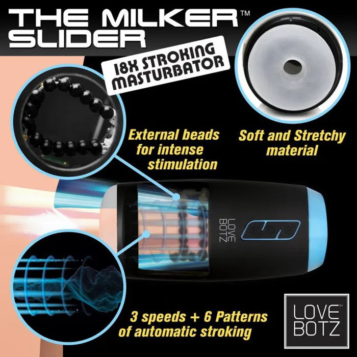 XR Brands LoveBotz The Milker Slider 18X USB Rechargeable Stroking Masturbator XR Brands