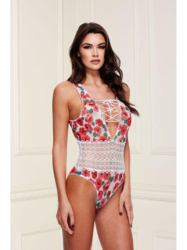 White Floral and Lace Teddy BLW3206-ML BX Baci Main image