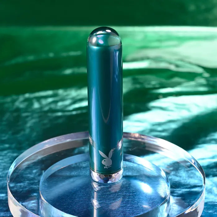 Playboy Pleasure EMERALD USB Rechargeable Glass Tipped Bullet Vibrator Blue Playboy Pleasure