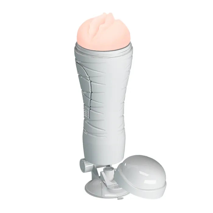 CRAZY BULL FLORA Vibrating Stroker USB Rechargeable Vibrating Squeezeable Vagina Stroker With Suction Base Flesh Crazy Bull