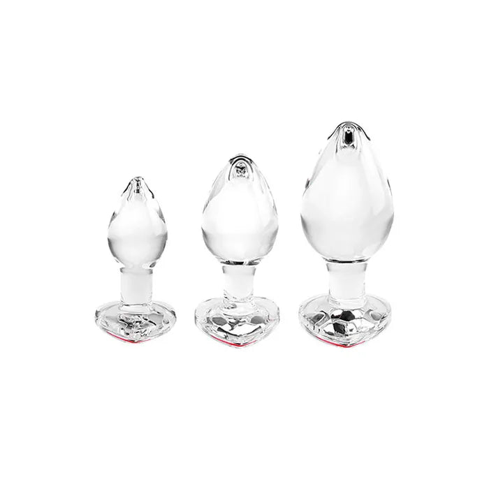 Adam & Eve RED HEART GEM GLASS PLUG SET Butt Plugs Set Of 3 Sizes Adam & Eve