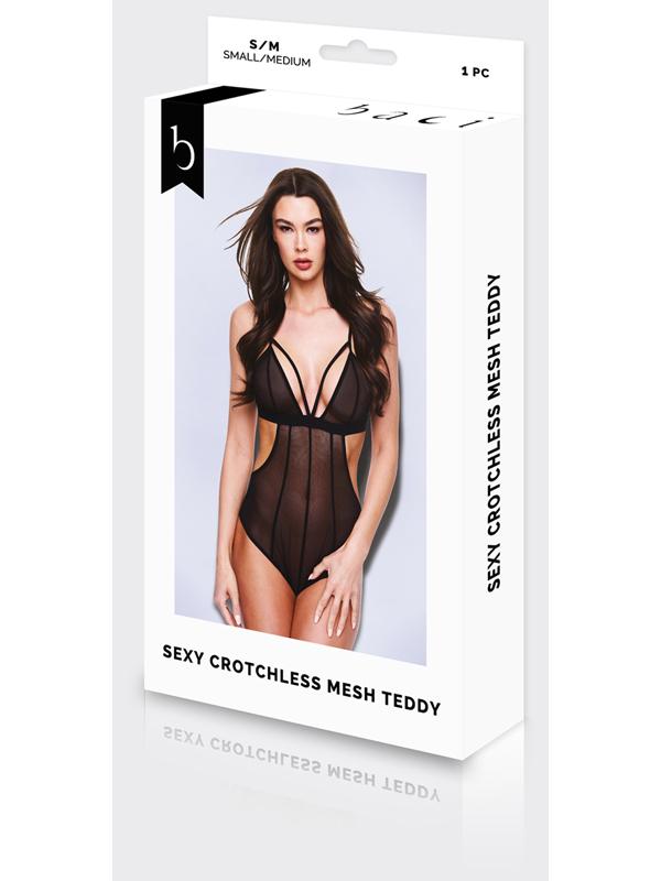Baci Sexy Crotchless Mesh Teddy - Black - S/M BX Baci