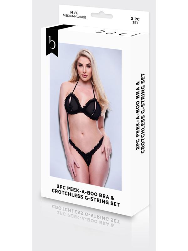Baci 2pc Peek-A-Boo Bra & Crotchless G-String Set-M/L BX Baci