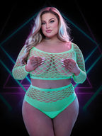 Lapdance 2pc Glow In The Dark Long Sleeve Crop Top and Panty Set Q Lapdance Lingerie