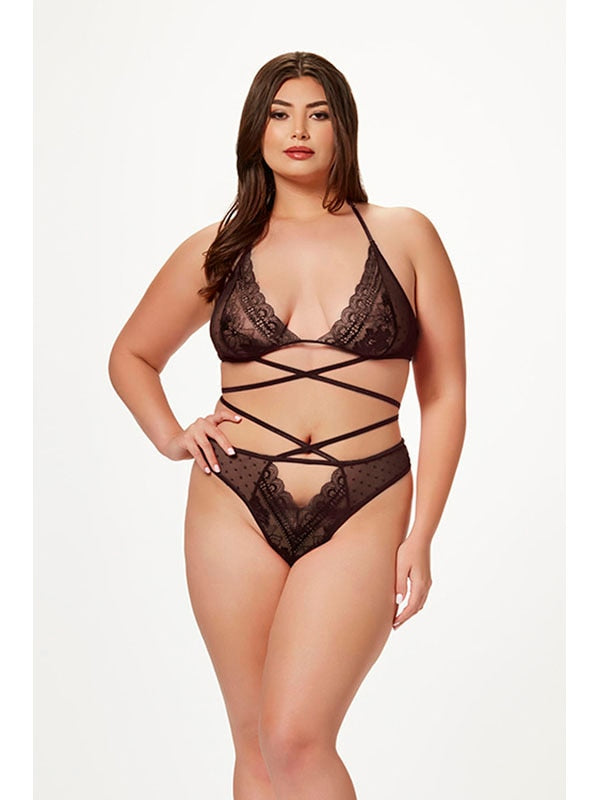 2 Pc Halter Bra And Criss Cross Panty Set 11521XP BLACK O/SQ (P) Seven Til Midnight