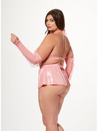 4 Pc Cowgirl Costume Set With Halter Bra Thong Panty Garter Skirt And Fingerless Gloves 10391XP ROSE O/SQ (P) Seven Til Midnight