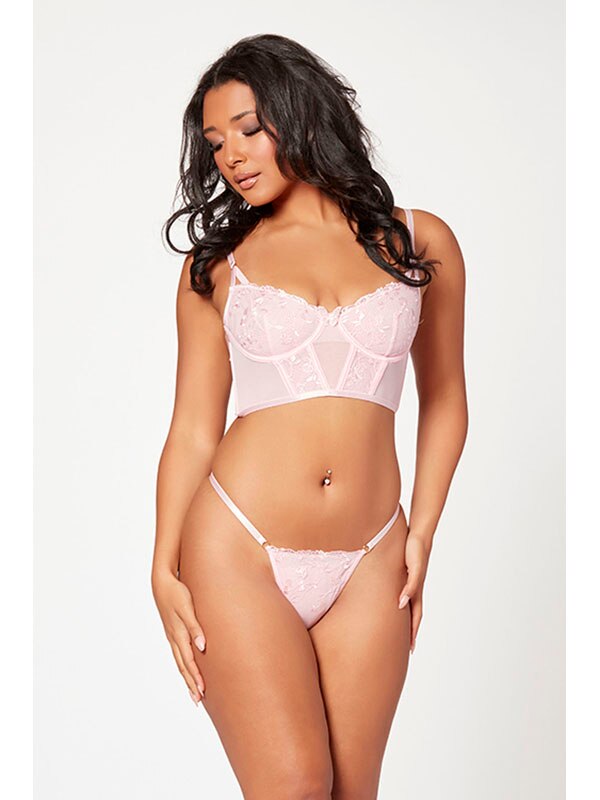 2 Pc Bustier And Thong Panty Set 11552 PINK S (H) Seven Til Midnight
