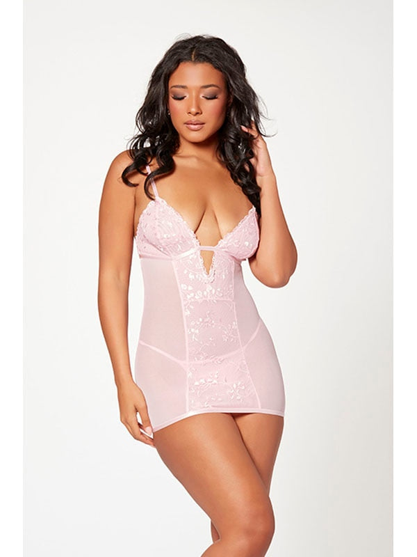 2 Pc Slim Fit Chemise And Thong Panty Set 11553 PINK M (H) Seven Til Midnight Main image