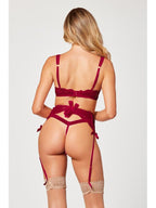 3 Pc Jacquard Bra Garter Belt And Panty Set 11380 WINE M (H) Seven Til Midnight