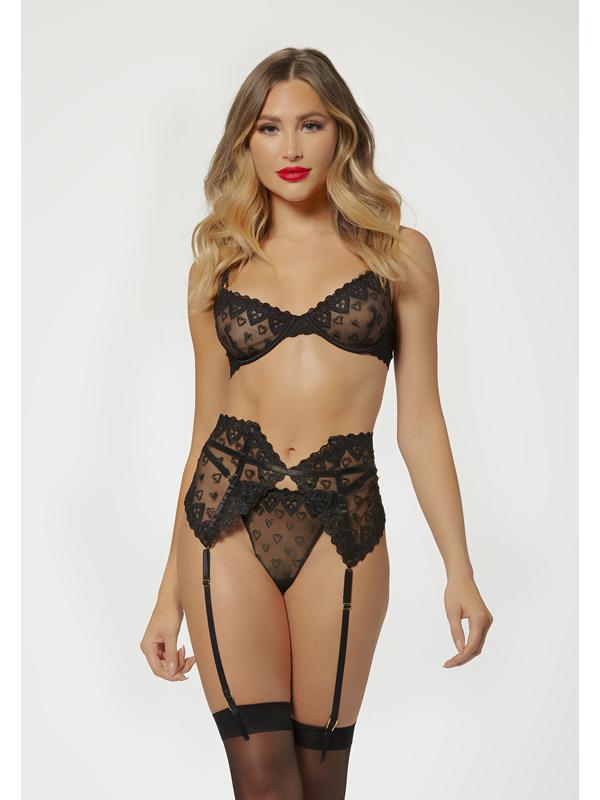 Three Piece Bra Garter And Panty Set 11569 BLACK S (H) Seven Til Midnight Main image
