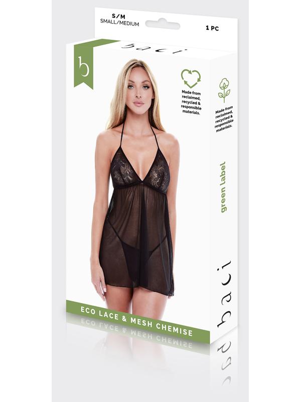 Eco Lace And Mesh Chemise Black S/M Baci