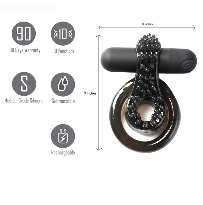 Maia Jagger USB Rechargeable Vibrating Cock & Ball Ring Black Maia Toys