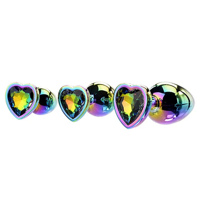Adam & Eve RAINBOW HEART GEM ANAL TRAINING SET Multicoloured Metal Anal Plugs With Gem Bases Set Of 3 Sizes Adam & Eve