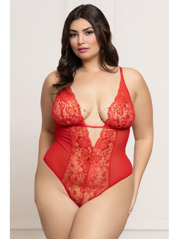 Seven Til Midnight Mesh Teddy With Open Crotch Red One Size QUEEN Secondary image