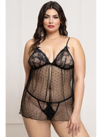 Two Piece Lace and Dot Mesh Babydoll Set STM-11821XP-Black-OSX (P) Seven Til Midnight