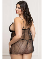 Two Piece Lace and Dot Mesh Babydoll Set STM-11821XP-Black-OSX (P) Seven Til Midnight
