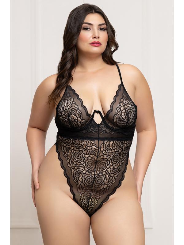 Floral Lace Teddy STM-11825XP-Black-OSX (P)